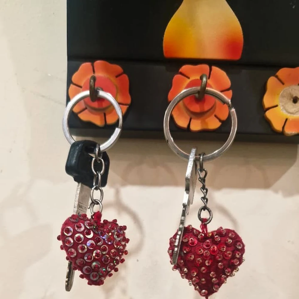 Sparkle Ruby Sequin Handcrafted Heart Keychains (Pair) shot 3