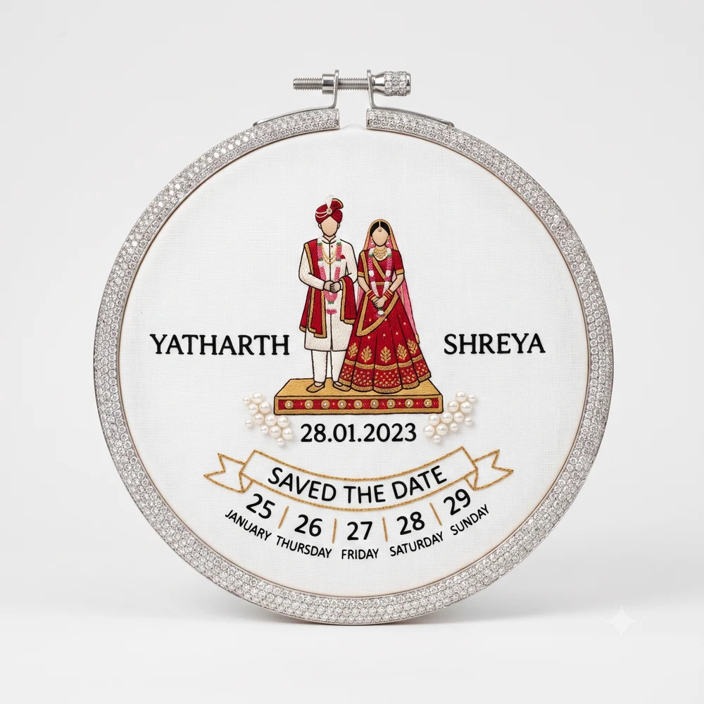 Save The Date Royal Wedding Couple Rhinestone Embroidery Hoop