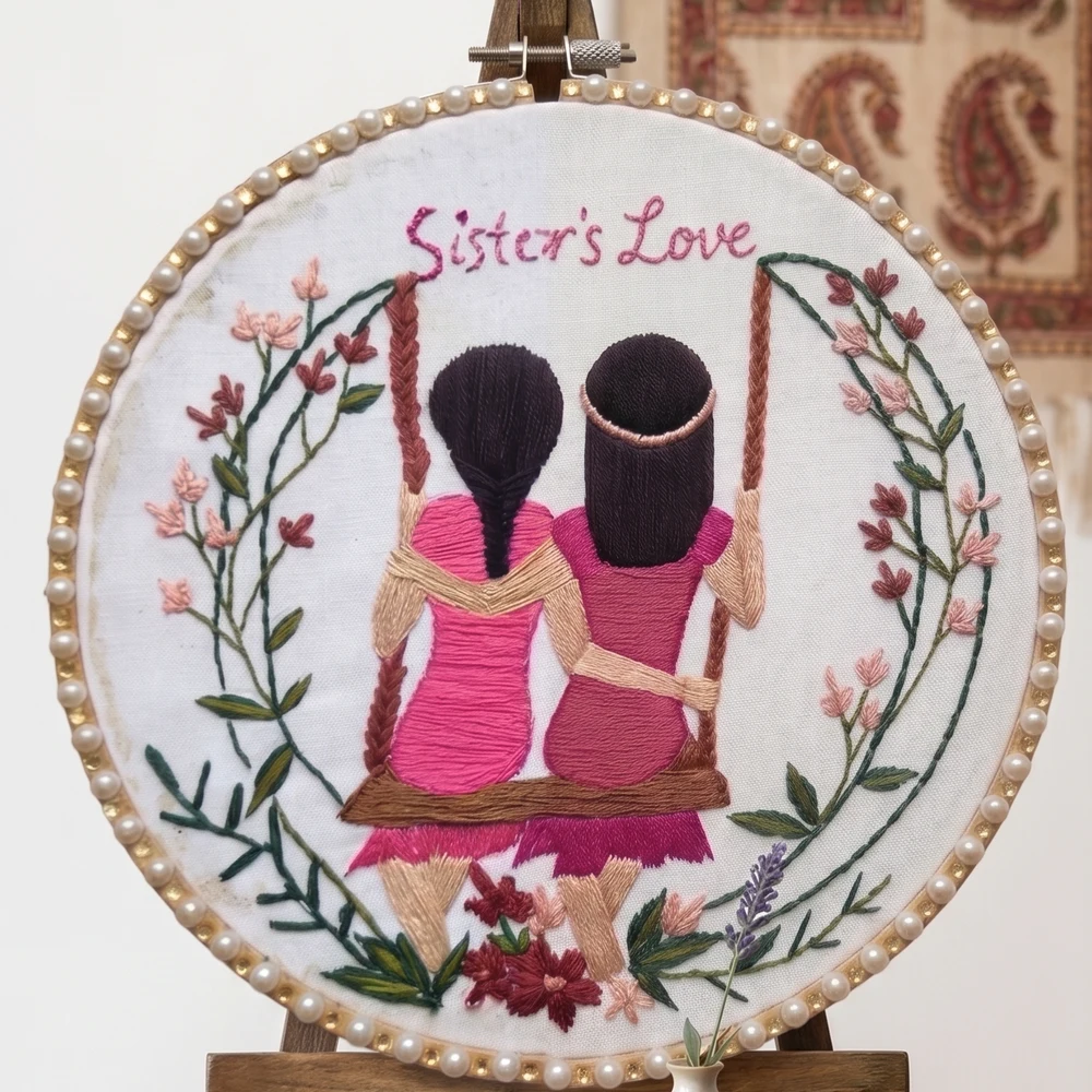 Sister's Love Handcrafted Pearl-Beaded Hoop Art shot 2