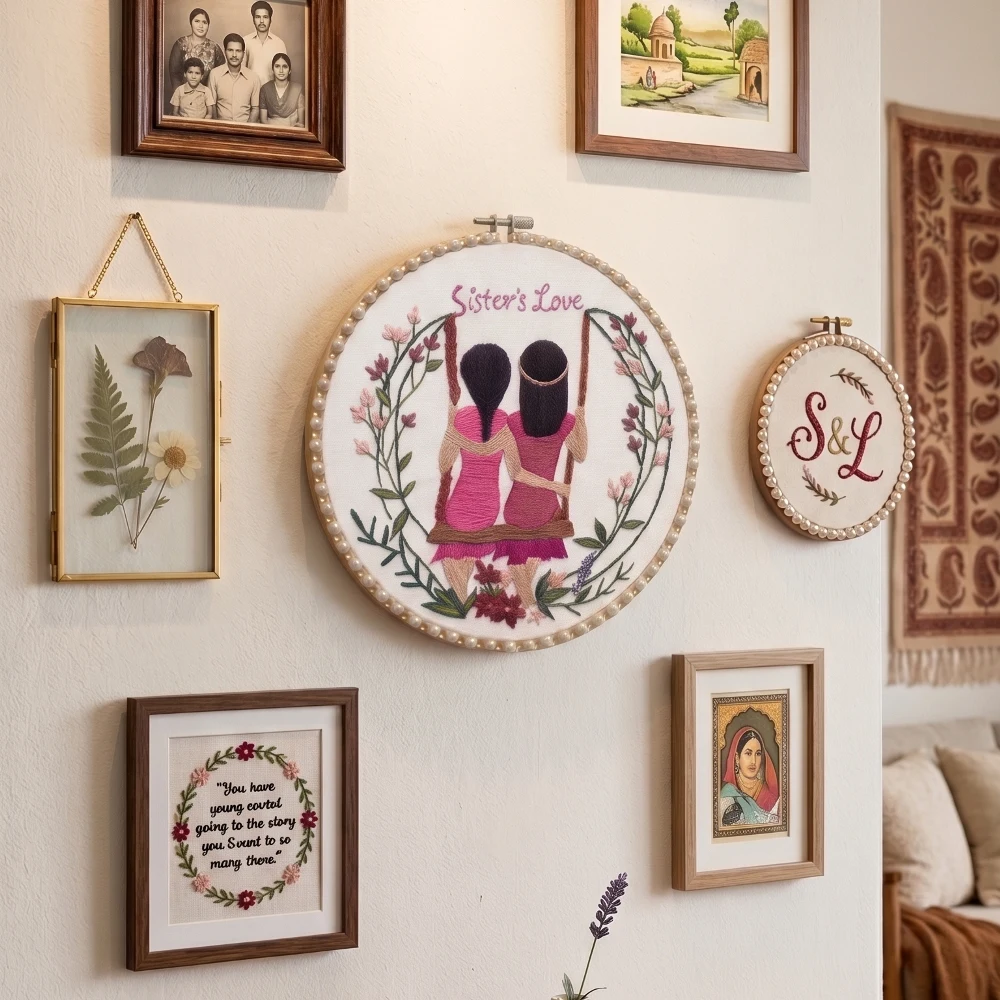 Sister's Love Handcrafted Pearl-Beaded Hoop Art shot 1